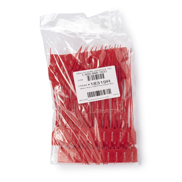 Health Care Logistics Easy Pull-Tight Seal Consecutively Numbered Red Polypropylene 8-7/8 Inch (889732_BX) 100/BX