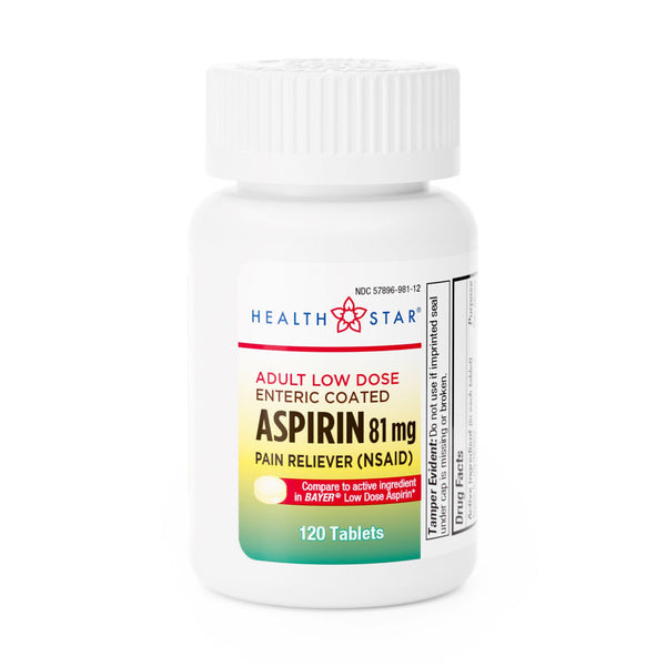 HEALTHSTAR® Pain Relief 81 mg Strength Aspirin Tablet 120 per Bottle (1043633_BT) 1/BT