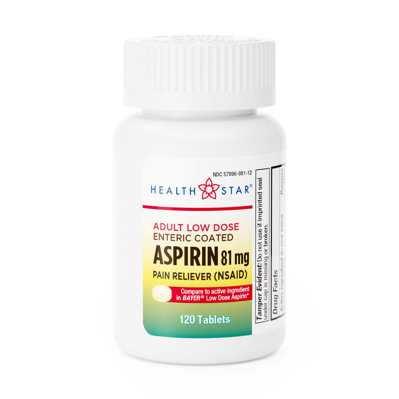 HEALTHSTAR® Pain Relief 81 mg Strength Aspirin Tablet 120 per Bottle (1043633_BT) 1/BT