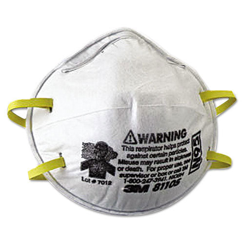 3M™ N95 Particulate Respirator, Half Facepiece, Two Fixed Straps, Non-Oil Particles, White (142-8110S) Box of 20