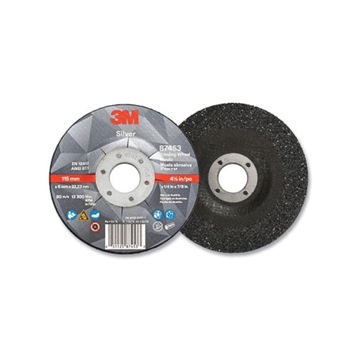 3M™ Silver Depressed Center Grinding Wheel, 4-1/2-in x 1/4-in Thick x 7/8-in Arbor, 36 Grit, Precision Shaped Ceramic, T27 (405-051125-87453) 1 Case