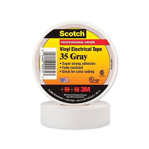3M™ Vinyl Electrical Color Coding Tape 35, 3/4 in x 66 ft, Gray (500-000723) 1 Roll