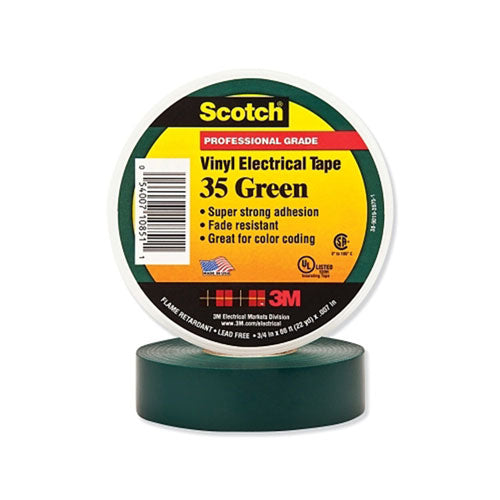 3M™ Vinyl Electrical Color Coding Tape 35, 1/2 in x 20 ft, Green (500-102656) 1 Roll
