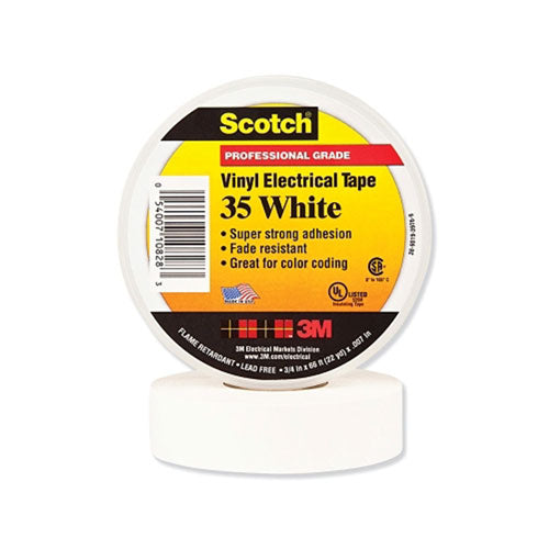 3M™ Vinyl Electrical Color Coding Tape 35, 3/4 in x 66 ft, White (500-108283) 1 Roll