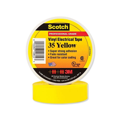 3M™ Vinyl Electrical Color Coding Tape 35, 3/4 in x 66 ft, Yellow (500-108443) 1 Roll