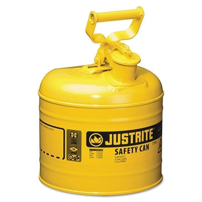 Justrite Type l Steel Safety Can, Diesel, 2 gal, Yellow, Includes SS Flame Arrestor/Swinging Handle (400-7120200) Each