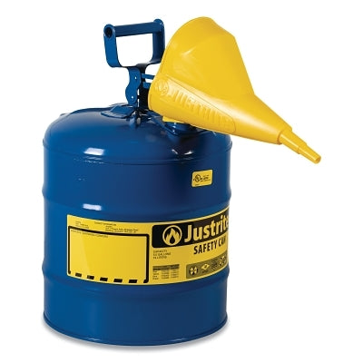 Justrite Type l Steel Safety Can, Kerosene, 5 gal, Blue, Includes Poly Funnel/SS Flame Arrestor/Swinging Handle (400-7150310) Each