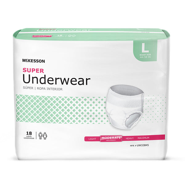 McKesson Unisex Adult Absorbent Underwear Pull On with Tear Away Seams Large Disposable Moderate Absorbency (1123833_CS) 72/CS