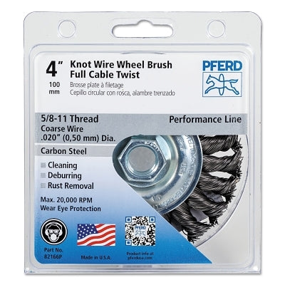Advance Brush Full Cable Twist Knot Wheel, 4 in D, .02 in Carbon Steel Wire, 20,000 rpm (419-82166P) Each