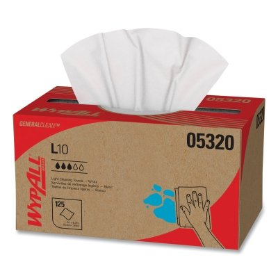 Kimberly-Clark WypAll® General Clean L10 Light Cleaning Towel, White, 10-1/2 in W x 9 in L, 125/Box, Pop-Up® Box, 1-Ply (993-05320) 18 BX / CA