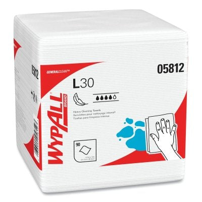 Kimberly-Clark WypAll* L30 Wipers, White, 12 in W x 12-1/2 in L, 1/4 Fold, 90 per Pack/ 12 Pack per Case (993-05812) 12 BX / CA
