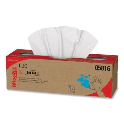 Kimberly-Clark WypAll* L30 Wipers, White, 9.8 in W x 16.4 in L, Pop-Up Box, 120 Sheets per Box/6 Box per Case (993-05816) 6 BX / CA