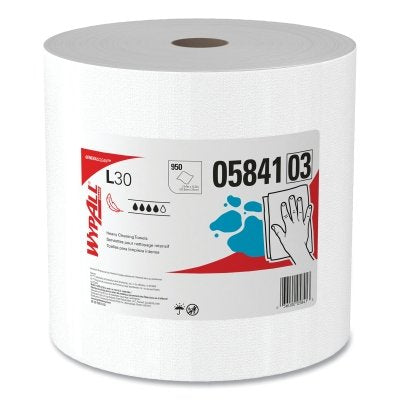 Kimberly-Clark WypAll* L30 Wipers, White, 12.4 in W x 13.4 in L, Jumbo Roll, 950 per Roll/1 Roll per Case (993-05841) 1 / RL