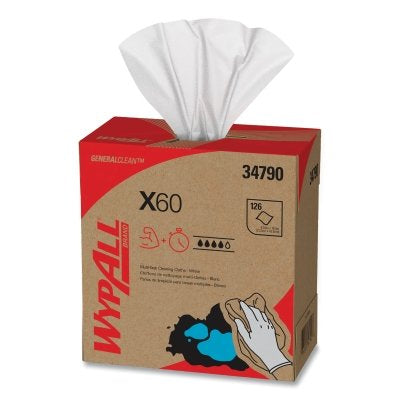 Kimberly-Clark X60 Cloth Wiper, White, 8.34 in W x 16.8 in L, Pop-Up™ Box, 118 Sheets/Box (993-34790) 10 BX / CA