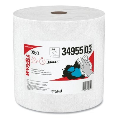 Kimberly-Clark X60 Cloth Wiper, White, 13.4 in W x 12.4 in L, Jumbo Roll, 1,100 Sheets/Roll (993-34955) 1 / RL