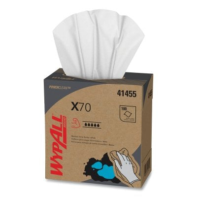 Kimberly-Clark WypAll® X70 Cloths, White, 8.34 in W x 16.8 in L, 100 Sheets/Unit, Box, 10 BX/CA (993-41455) 10 BX / CA