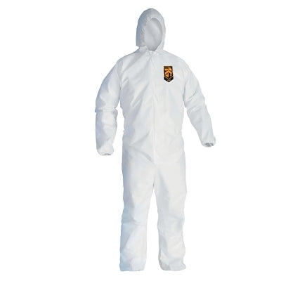 Ansell A45 Breathable Liquid and Particle Protection Elastic Wrist/Ankle Coveralls, White, L, Hood/Fr Zipper (412-41505) 25 EA / CA