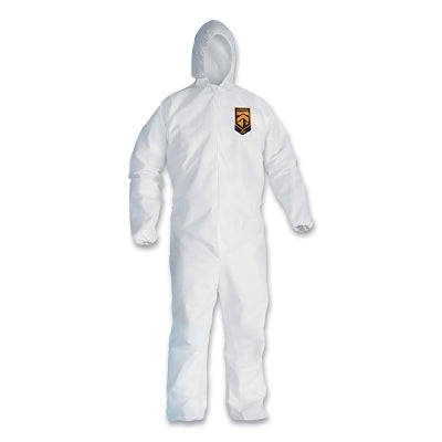 Ansell A30 Coveralls, Zipper Front, Elastic Back, Wrist and Ankles, Hood, White, Large (412-46113) 25 EA / CA