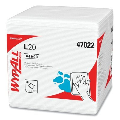 Kimberly-Clark WypAll® L20 Wiper, 12 in W x 12 in L, 1/4 Fold, White, 68/Pack, 12 PK/CA (993-47022) 12 PK / CA