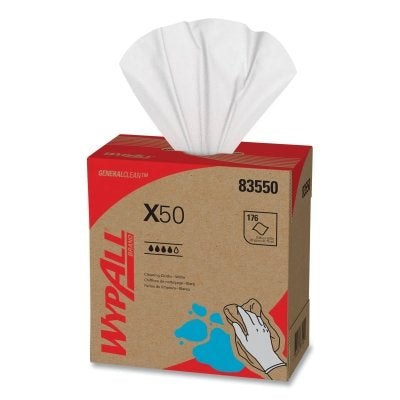 Kimberly-Clark X50 Cleaning Cloth, White, 8.34 in W x 12.5 in L, 176 Sheets/BX, Pop-Up™ Box (993-83550) 10 BX / CA