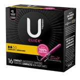 U by Kotex® Click® Tampon Regular Absorbency Plastic Applicator Individually Wrapped (1184198_PK) 16/PK