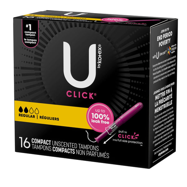 U by Kotex® Click® Tampon Regular Absorbency Plastic Applicator Individually Wrapped (1184198_PK) 16/PK