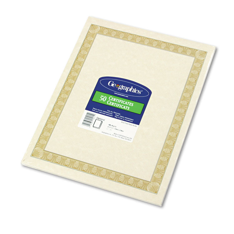 Geographics® Archival Quality Parchment Paper Certificates, 11 x 8.5, Horizontal Orientation, Natural with White Diplomat Border, 50/Pack (GEO21015) Pack of 50