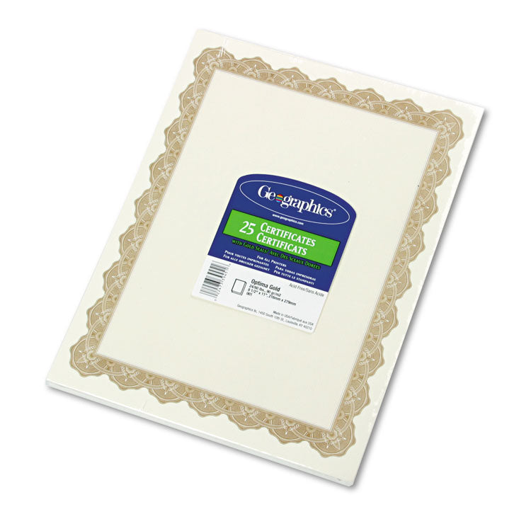 Geographics® Parchment Paper Certificates, 8.5 x 11, Optima Gold with White Border, 25/Pack (GEO39451) Pack of 25
