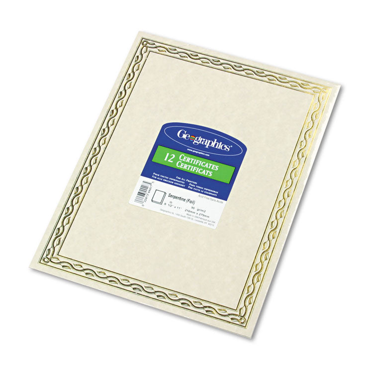Geographics® Foil Stamped Award Certificates, 8.5 x 11, Gold Serpentine with White Border, 12/Pack (GEO44407) Pack of 12