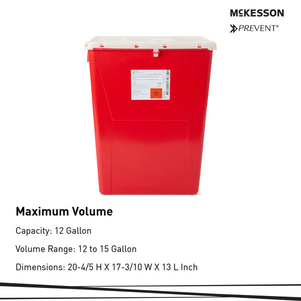 McKesson Prevent® Sharps Container Red Base 20-4/5 H X 17-3/10 W X 13 L Inch Vertical Entry 12 Gallon (854429_CS) 8/CS