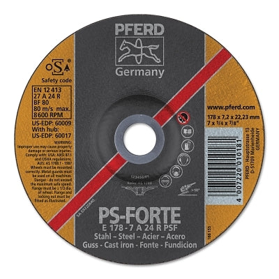 Pferd Inc A24R PSF Grinding Wheels, 4.5" Dia, 1/4" Thick, 5/8in Arbor, Alum Oxide, 10/pk (419-60014) 1 Pack