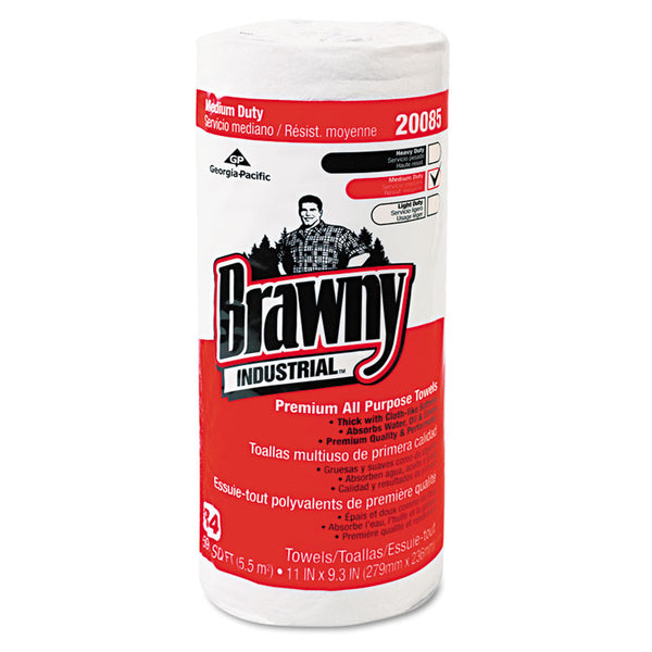 Brawny® Professional Premium DRC Perforated Roll Wipers, 1-Ply, 11 x 9.38, Unscented, White, 84/Roll, 20 Rolls/Carton (GPC20085)