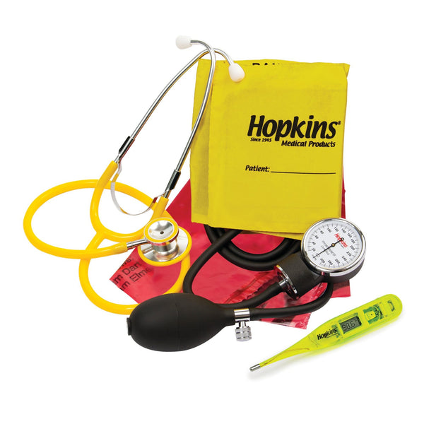 ISO Single Patient Use Vital Signs Kit with thermometer Adult Cuff Dual Head Sprague Stethoscope Pocket Aneroid (832507_EA) 1/EA
