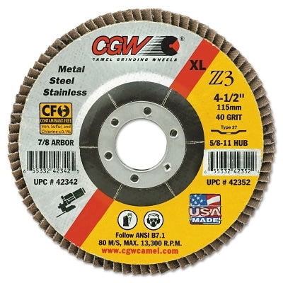 CGW Abrasives 4-1/2&quot; x 7/8&quot; Flap Disc Z3-36 T27 Xl 100% Za (421-42341) Box of 10