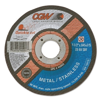 CGW Abrasives Cut-Off Wheel, Type 27, 7 in Dia, 1/16 in Thick, 60 Grit Zirconia/Alum. (421-45008) Each