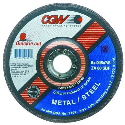 CGW Abrasives Cut-Off Wheel, Type 27, 6 in Dia, .045 in Thick, 60 Grit Zirconia/Alum. (421-45007) Each