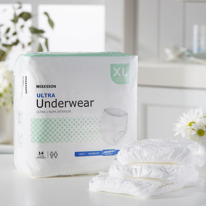 McKesson Ultra Unisex Adult Absorbent Underwear Pull On with Tear Away Seams X-Large Disposable Heavy Absorbency (724918_CS) 4/CS