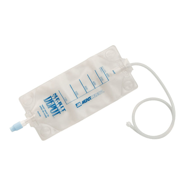 Merit Drainage Depot™ Urinary Drainage Bag 24 Inch Tubing 600 mL NonSterile Anti-Reflux Barrier (1118398_BX) 20/BX