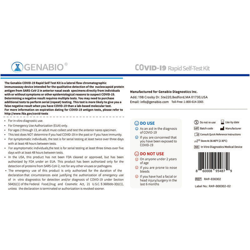Genabio® Respiratory Test Kit COVID-19 Rapid Self-Test 2 Tests per Kit (1271385_KT) 1/KT
