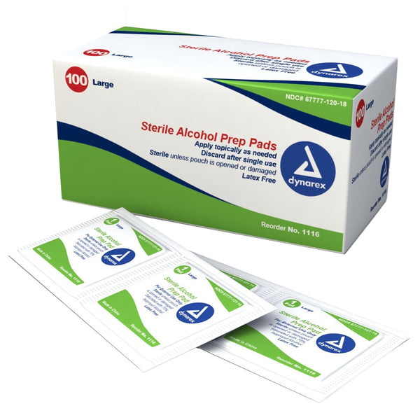 Dynarex® Alcohol Prep Pad 70% Strength Isopropyl Alcohol Individual Packet Large Sterile (864525_CS) 1000/CS