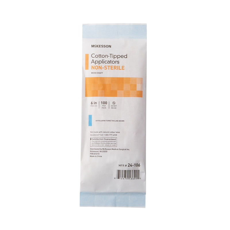McKesson Swabstick Cotton Tip Wood Shaft 6 Inch NonSterile 100 per Pack (508716_BG) 1/BG