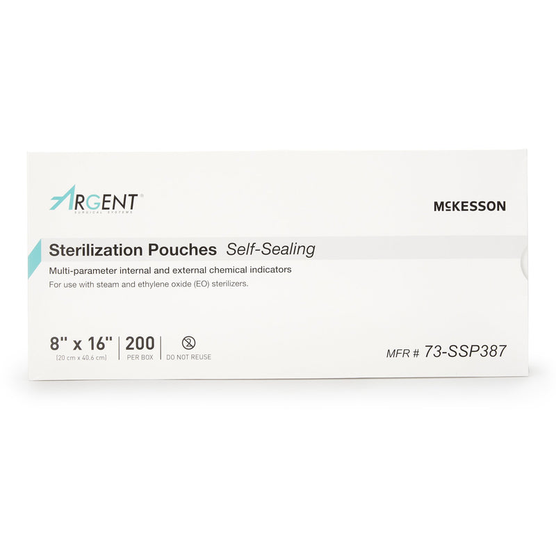 McKesson Argent™ Sure-Check® Sterilization Pouch Ethylene Oxide (EO) Gas / Steam 8 X 16 Inch Transparent / Blue Self Seal Paper / Film (527135_CS) 5/CS