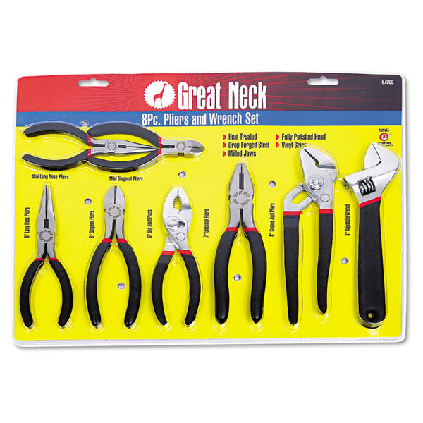 Great Neck® 8-Piece Steel Pliers and Wrench Tool Set (GNS87900) Each