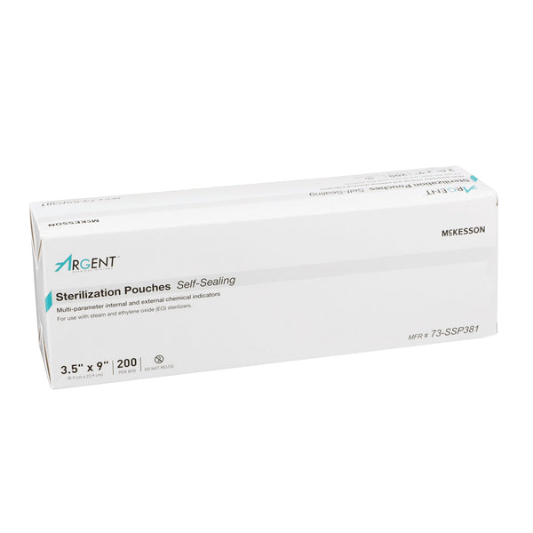 McKesson Argent™ Sure-Check® Sterilization Pouch Ethylene Oxide (EO) Gas / Steam 3-1/2 X 9 Inch Transparent / Blue Self Seal Paper / Film (527134_CS) 10/CS