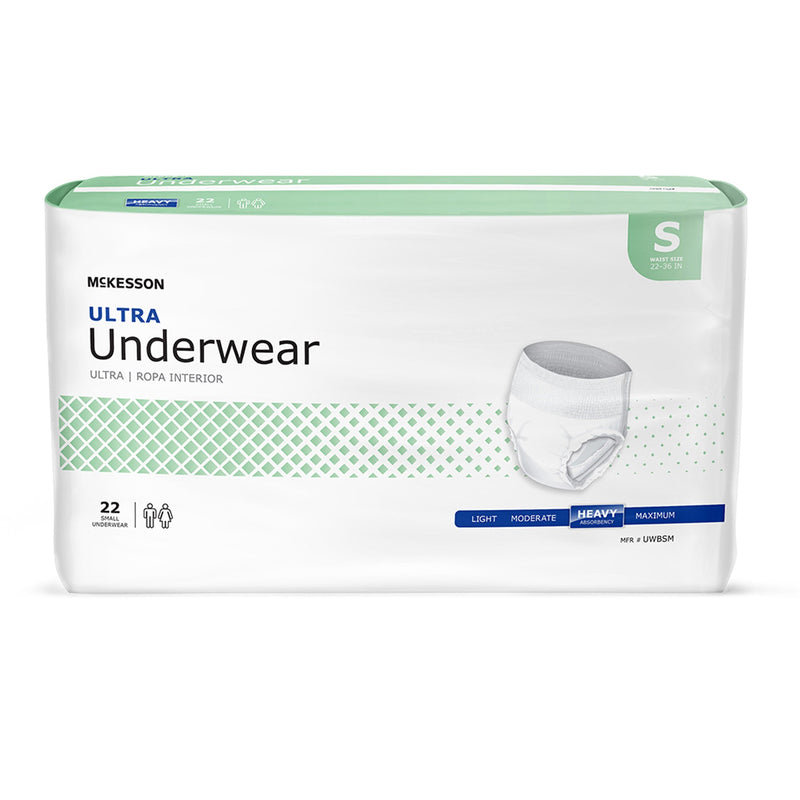 McKesson Ultra Unisex Adult Absorbent Underwear Pull On with Tear Away Seams Small Disposable Heavy Absorbency (884175_BG) 1/BG