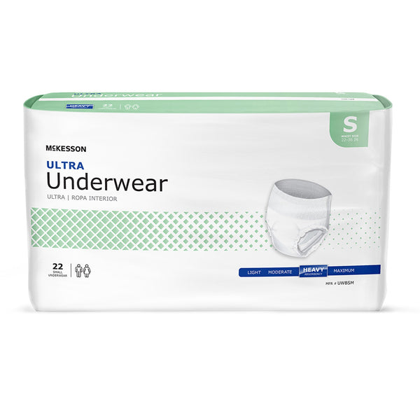 McKesson Ultra Unisex Adult Absorbent Underwear Pull On with Tear Away Seams Small Disposable Heavy Absorbency (884175_CS) 4/CS