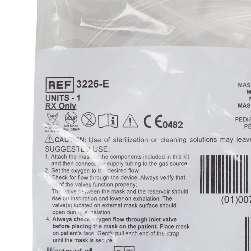McKesson NonRebreather Oxygen Mask Elongated Style Pediatric Adjustable Head Strap (1053284_EA) 1/EA