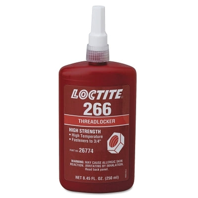Loctite® 266 Threadlockers,High Strength/High Temperature,250 mL,3/4 in Thread,Red-Orange (442-232331) Each