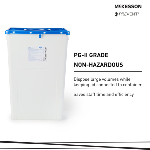 McKesson Prevent® Pharmaceutical Waste Container White Base 24-3/5 H X 17-3/10 W X 13 L Inch Vertical Entry 18 Gallon (1011863_CS) 7/CS