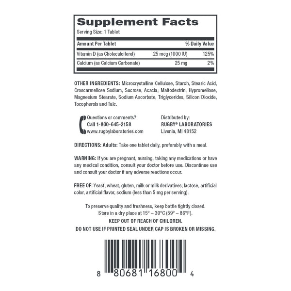 Major Pharmaceuticals Vitamin Supplement Vitamin D3 25 mcg Strength Tablet 90 per Bottle (1167793_BT) 1/BT